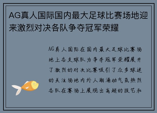 AG真人国际国内最大足球比赛场地迎来激烈对决各队争夺冠军荣耀