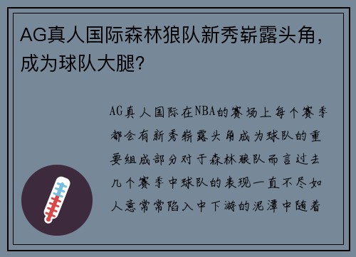 AG真人国际森林狼队新秀崭露头角，成为球队大腿？