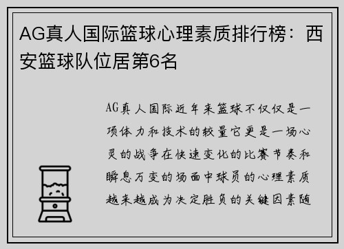 AG真人国际篮球心理素质排行榜：西安篮球队位居第6名